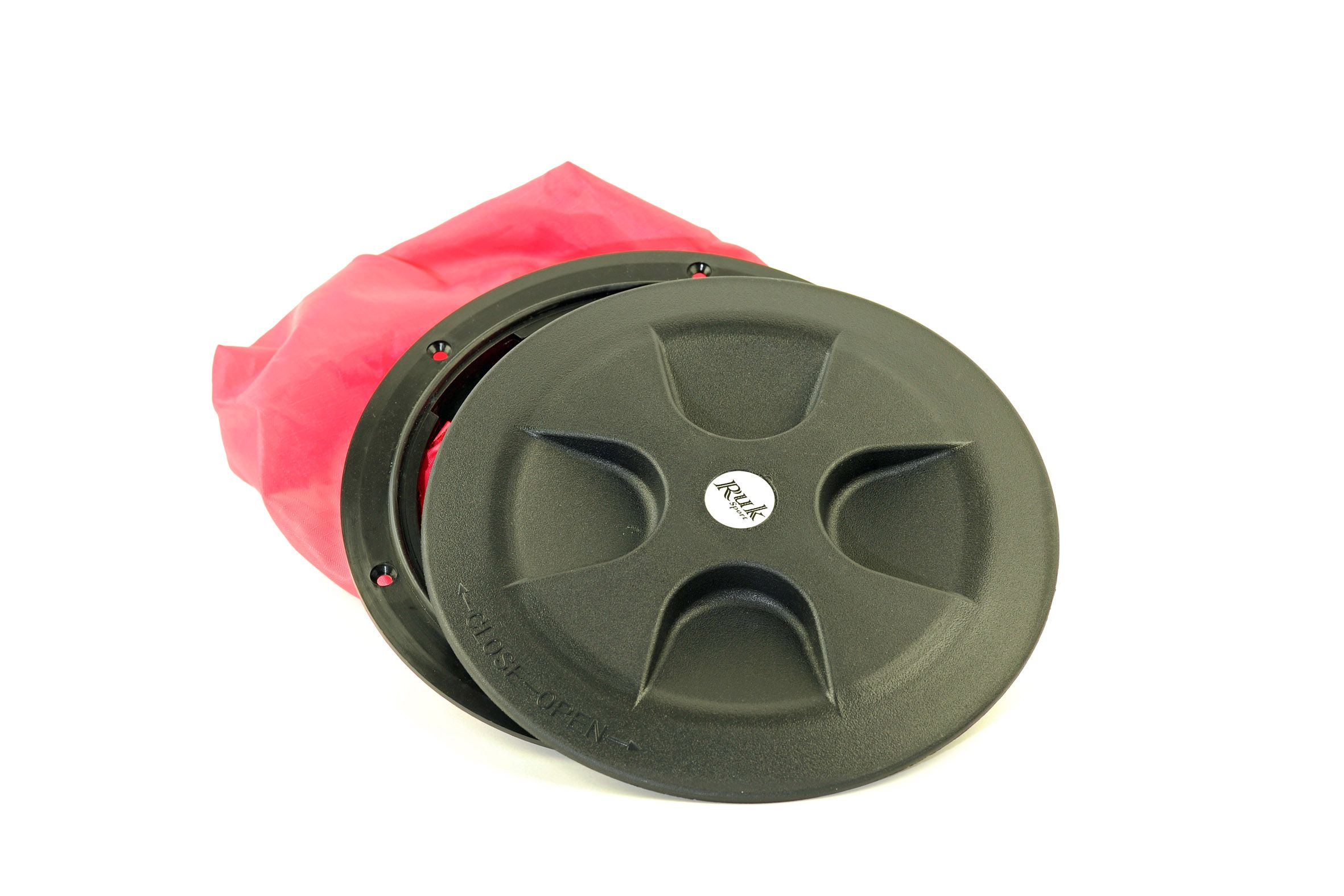 Kayak deck hatch with mounting ring and inner bag
